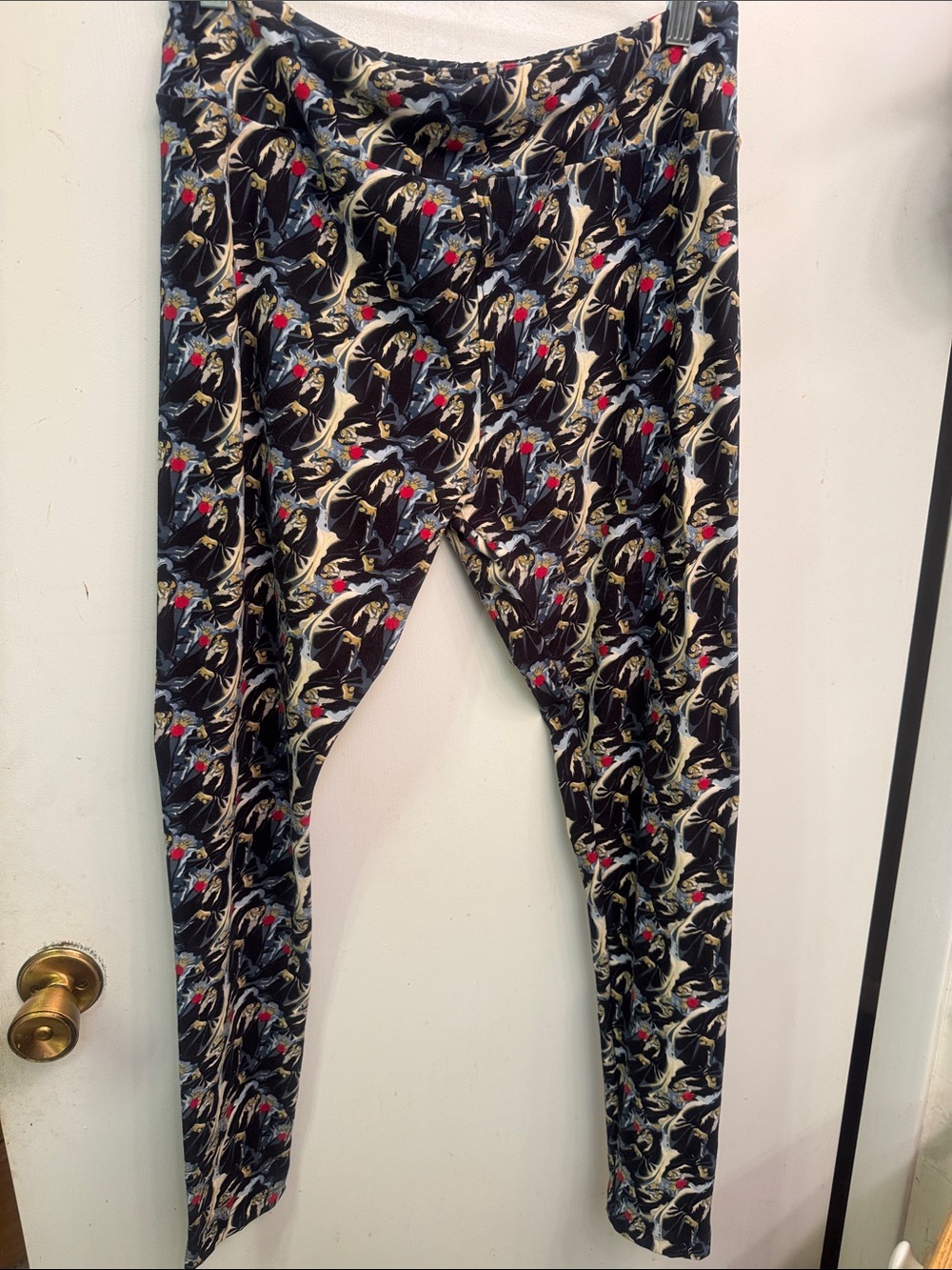LuLaRoe Disney Black Floral Leggings with Red and Cream Accents